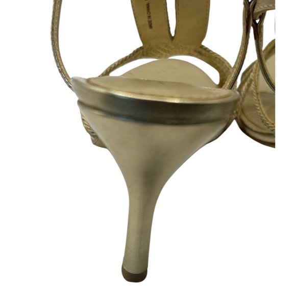 8.5 Adrianna Papell Gold Metallic Rope Strappy Open-Toe Heels Adjustable Ankle - Picture 6 of 12